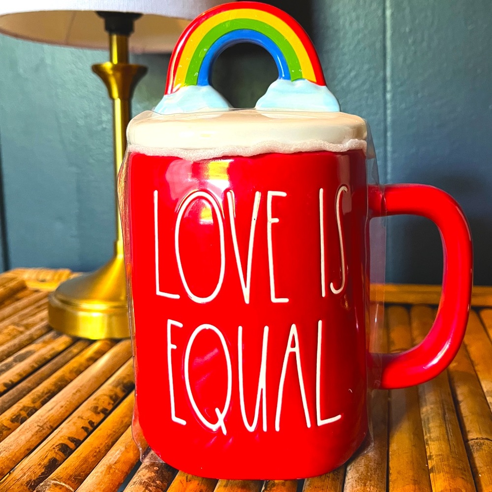 Rae Dunn Love is Equal Mug with rainbow topper NWT